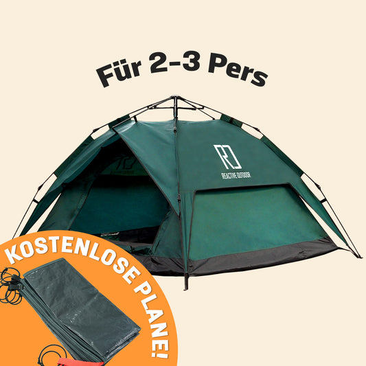 Großes 3-Sekunden-Zelt + GRATIS Campingplane (für 2-3 Personen, DE)